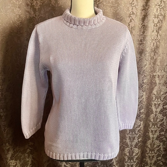 Talbots Sweater 100% Cotton 3/4 Sleeve Sweater Dusty Lavender Shade Size M - Picture 2 of 7